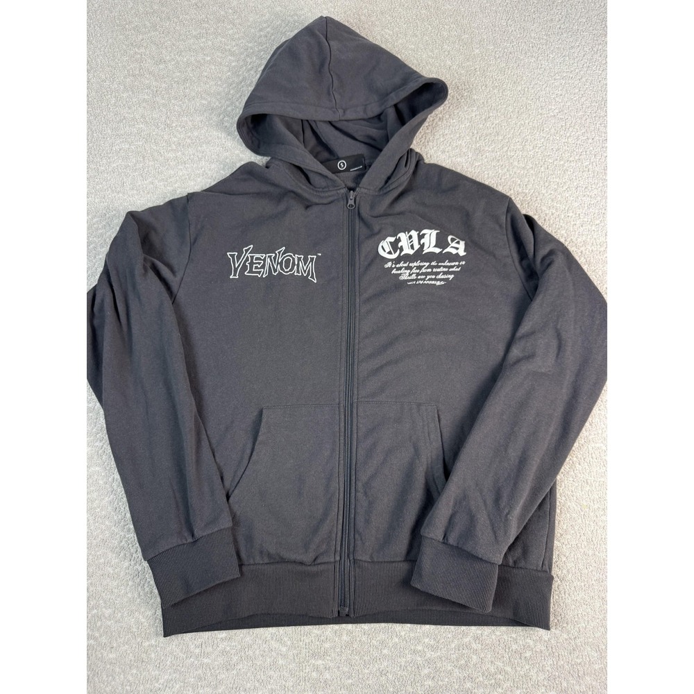 Marvel Venom Spider-Man Hoodie Mens Small Black Full Zip Fleece Sweatshirt CVLA